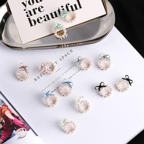 New Fashion 6 Colors Summer Lovely Colourful Bow Earrings For Women Geometry Circle Simulated Pearl Stud Earrings Jewelry Gift