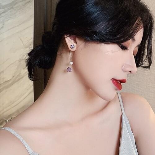 New Jewelry Purple Imitation Pearl Tassel Earrings Statement Fashion Women Earrings Oorbellen