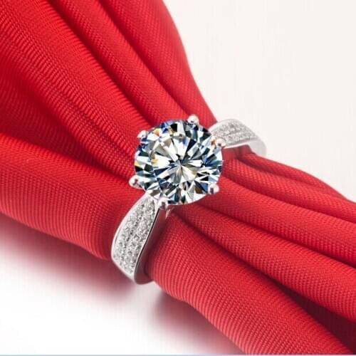 Test Positive Moissanites Brilliant Jewelry Ring Solid 14k White Gold 2Ct Round Cut Moissanite Carbon Engagement Ring