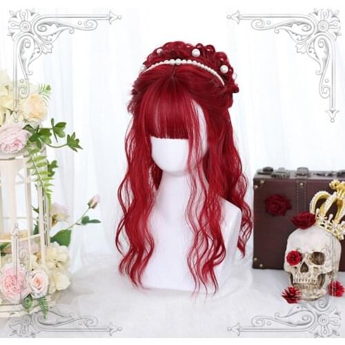 Medium-Length Wavy Female Wig Red Heat Resistant For Women Wigs Cosplay Party