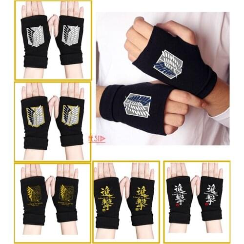 Attack on Titan Levi Ackerman Gloves Knitting Warm Half Finger Wings of Liberty Freedom Scouting Legion Eren Mikasa Accessories