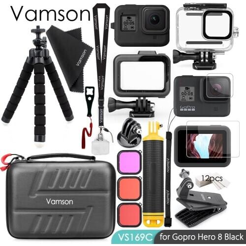 Vamson Headband Chest Belt Bicycle Bracket Waterproof Housing Case Upgrade Accessories Package of 3 Models for Gopro8 VS186