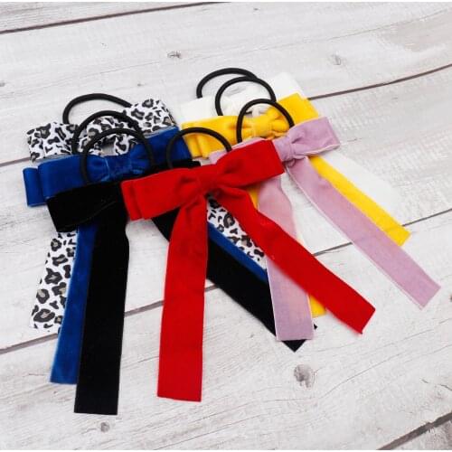 Korean Girl Hair Rope Velvet Scrunchie leopard Elastic Hair Bands For Women Elegant Bow Ties Ponytail Holder Hair Accessories