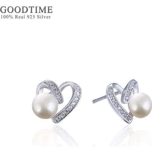 Luxury Pearl Earring For Women Pure 100% 925 Sterling Silver Love Heart Rhinestone Zircon Earrings Lady Gift For Party