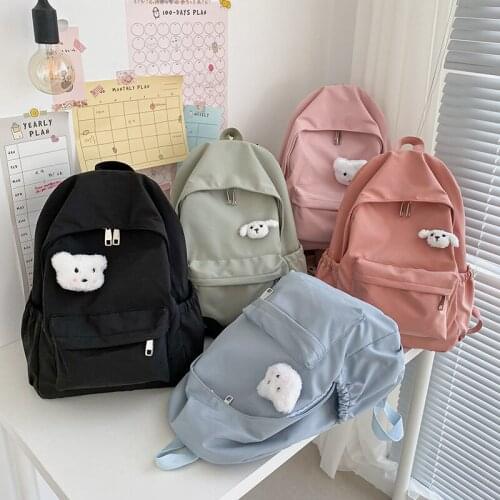 School Bag for Teenage Girls Shoulder Bag Simple Solid Color Female Backpack Trend Waterproof Nylon Women Backpack Casual