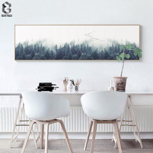 Nordic Decor Foggy Forest Landscape Wall Art Poster Canvas Art Print Fresh Forest Painting Wall Picture for Living Room