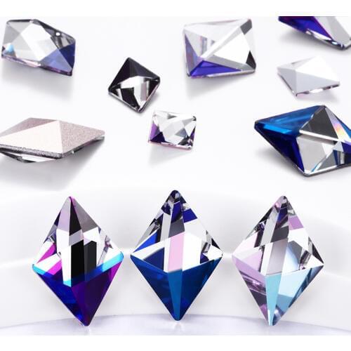 Rhombus Shape Loose Rhinestones Colorful Patchwork Glue On Nails Rhinestones K9 Glass Glass Strass DIY Art Crafts Crystals