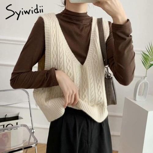 Syiwidii Knitted Criss-Cross Vest Sweaters Women Fashion Jumpers V Neck Vests Autumn Winter 2021 Korean New Short Pullover Tops