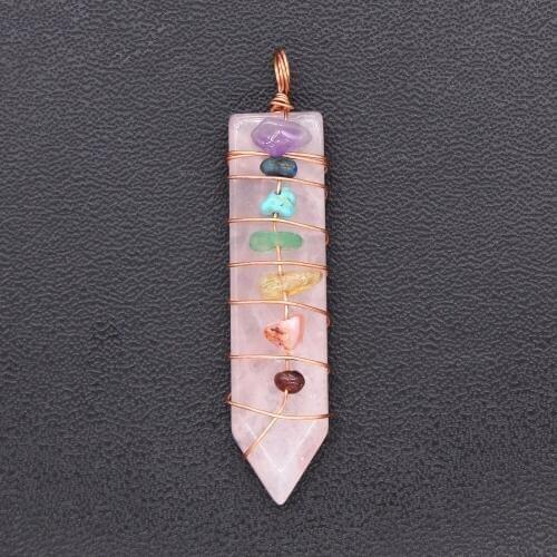 Trendy-beads Rose Gold Color Sword Shape Chakra Pendant Natural Rose Pink Quartz For Women Jewelry