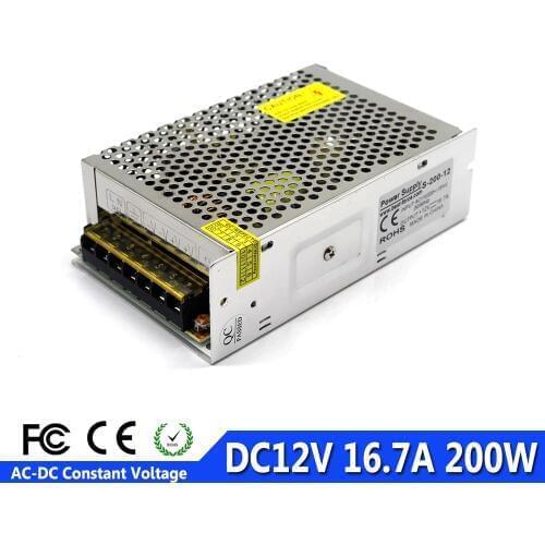Universal 12V 16.7A 200W Regulated Switching Power Supply Driver Transformer 110v 220V AC To DC12V for LED Strip Lighting CCTV
