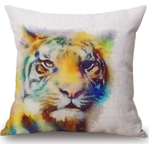 Vintage Cushion Cover Pillow Case Watercolor Animals Owl Wolf Giraffe For Sofa Seat Simple Home Decor 45*45cm Pillow Cover