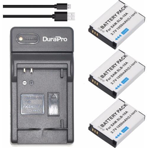 3pc SLB-10A SLB 10A SLB10A 3.7V 1050mAH Li-ion Battery +USB Charger for Samsung EX2F HZ15W SL202 SL420 SL620 SL820 WB150F WB250F