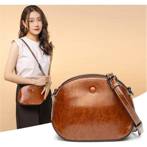 Womens Crossbody Bags 2021 New Retro Minimalist Small Shell Bag Large Capacity Oil Wax Leather Women Bag Shoulder Messenger Bag