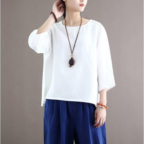Women Loose Cotton Linen Blouse Tops Ladies Loose Shirt Female 2021 Summer Autumn Shirt Tops Irregular Length Tops