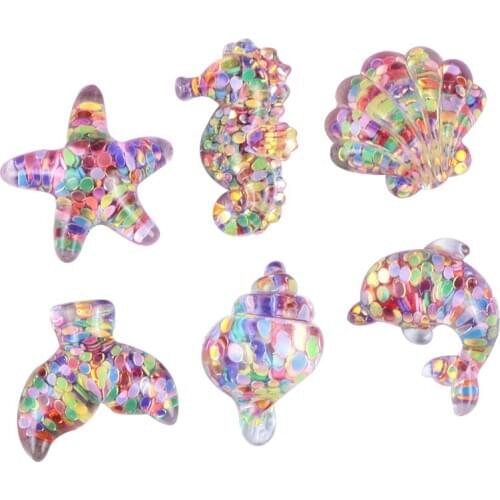 12-36 pcs / lot Seahorse Shell Starfish Resin Cabochons For Girls Hair Accessories Clothes Shoes Flat Resin DIY Home Decoration