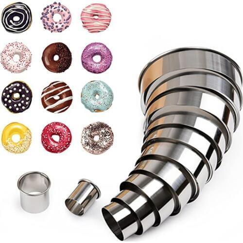 14pcs Round Cookie Cutters Set Stainless Steel Biscuit Doughnut Cutter Mini Cake Mousse Ring Pastry Fondant Circles Kitchen Tool