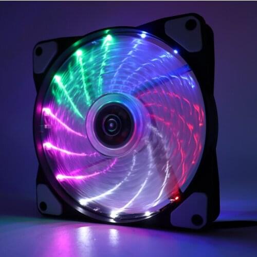 15 Lights LED PC Computer Chassis 12CM Fan Case Heatsink Cooler Cooling Fan DC 12V 4P 120mm Fan