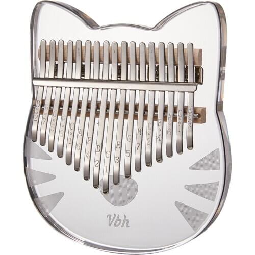 17 Keys Transparent Cat Kalimba Acrylic Thumb Finger Piano for Beginner African Sanza Mbira with Tuning Hammer Sticker