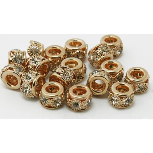 20pcs/lot 6x8mm Rose Gold Color with Crystal Rhinestone Spacer European beads for DIY Jewelry Making CN-BJA034-16
