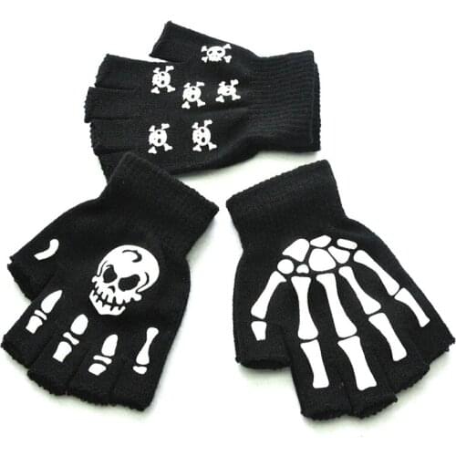 2021 Halloween Style Gloves Horror Skull Claw Bone Skeleton Half Gloves Novelty Unisex Mitten Gloves Winter Hand Warmer