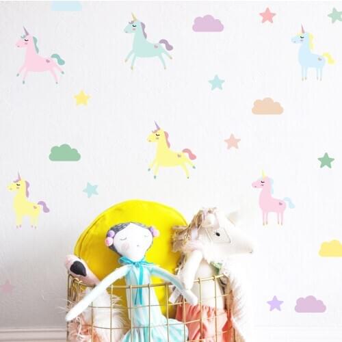 29pcs/set Multicolor Unicorn Clouds Wall Stickers for Childrens Fun Life Cartoon Wall Stickers Living Room Bedroom PA116