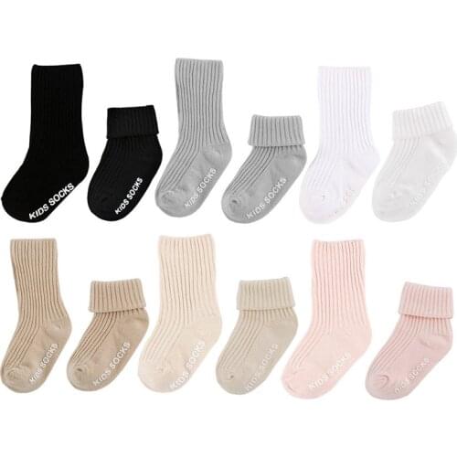 3 Pairs Baby Boys Spring Socks Solid Color Kids Autumn Cotton Breathable Keep Warm Floor Anti-skid Girls Socks