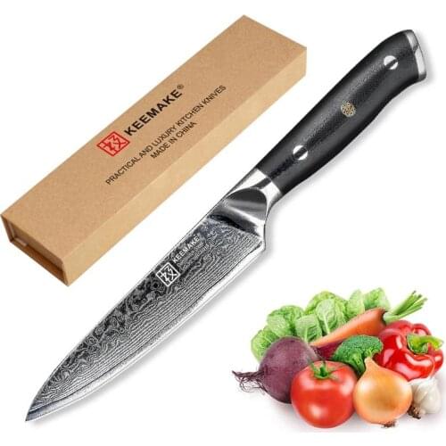 KEEMAKE 5 Inch Utility Chef Knife Kitchen Knives Japanese Damascus VG10 Steel Cooking Cutter Tools Sharp Blade Strong G10 Handle