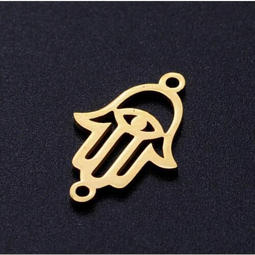5pcs/lot Hamsa Hand Stainless Steel Connector Charm for Women Bracelets Making Wholesale High Polished Never Tarnish