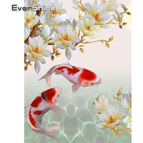 EverShine Diamond Embroidery Fish Full Square Animal Cross Stitch Diamond Painting Flower Mosaic Kits Decor For Home Wall Art