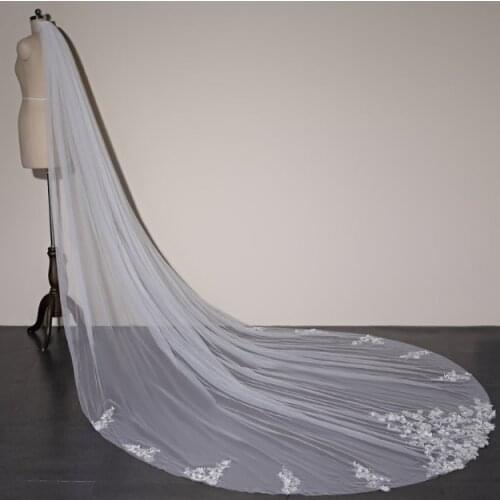 White Ivory Flower Lace Veil, Soft Tulle Veil, Exquisite One Tier Lace Wedding Veil, Cathedral Veil, Fingertip Veil, Floor Lengt