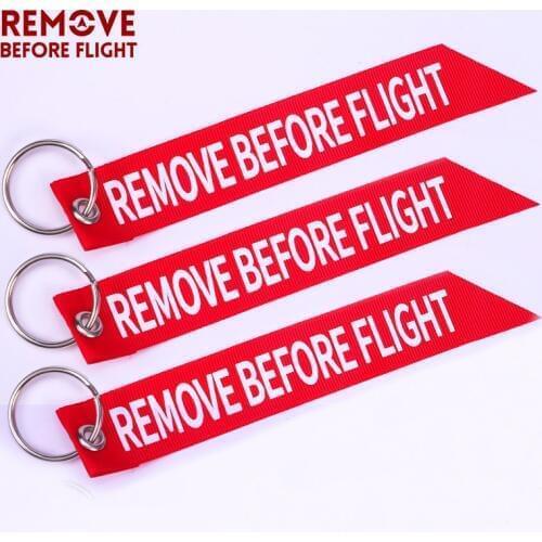 3 PCS/LOT Streamer Key Chain Remove Before Flight Chaveiro Red Print Keychain Ring for Aviation Gifts Key Ring Wholesale Jewelry