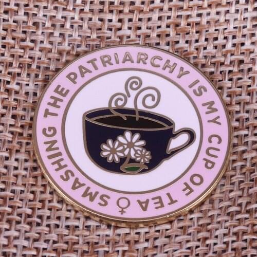 Smashing the patriarchy Brooch Black Coffee Mug With Flower Badge Pink Circle Button Pins Jewelry