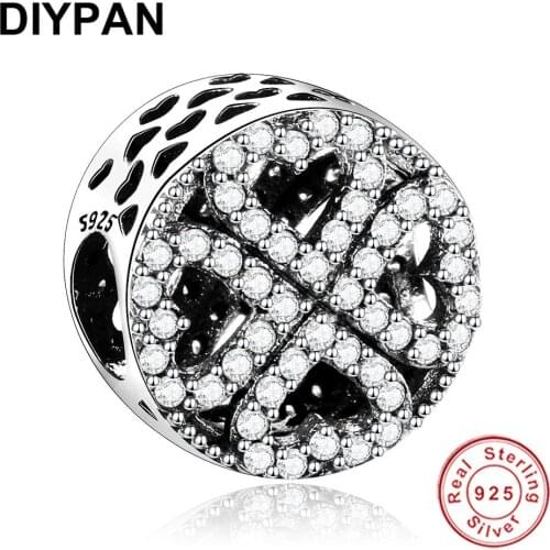Lucky Clover Heart Charm Beads Fit Pandora Original Bracelet Charm 925 Sterling Silver Jewelry Berloque Bangle Pendant