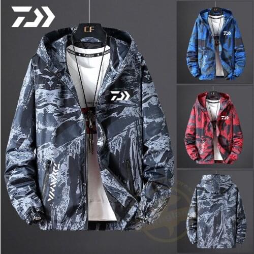 Daiwa Quick Dry Waterproof Breathable Hooded Fishing Clothing Thin Camouflage Fishing Jacket Sunscreen Fishing Clothes