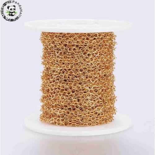 20m/roll Handmade 304 Stainless Steel Cable Chains DIY Jewelry Making Accessories Soldered, with Spool, Golden 3x0.3mm