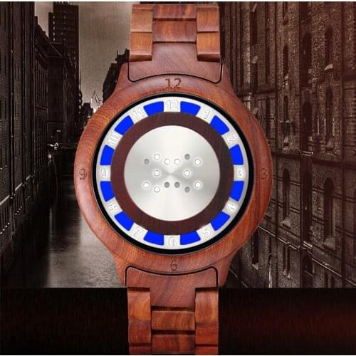 Military Sports Electronic Wooden Watch for Men Rotate Led Light Touch Watch Wood Strap Wristwatch Male Bracelet Reloj