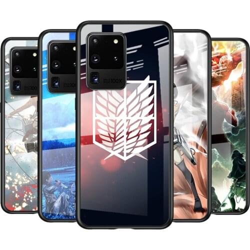 Tempered Glass Cover Attack on Giant Logo For Samsung Galaxy S21 Ultra Plus 5G M51 M31 M21 Shockproof Shell Phone Case