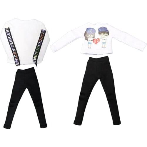 Fortune Days cool girl outfit white shirt black pants for icy 1/6 doll Licca doll 30cm doll toy