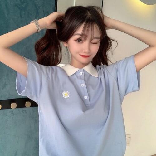 Female Korean Harajuku Loose Casual Ins Daisy Lazy T-shirt Womens T-shirts Tops Japanese Kawaii Ulzzang Clothes For Women