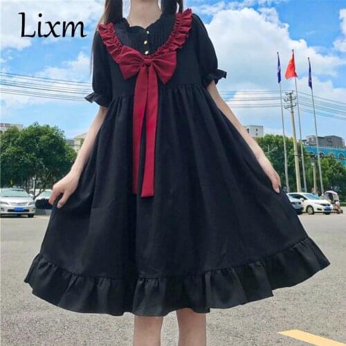 Gothic Lolita Dress Japanese Dark Harajuku Fashion Sweet Bowknot Thin Dress Kawaii Girl Summer New Style