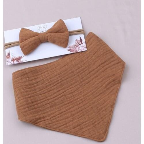 2Pcs Baby Girls Elastic Bow Headband Saliva Towel Set Princess Bowknot Hair Band