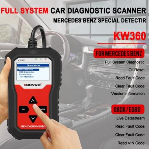 KONNWEI KW360 Automotive Diagnostic Scanner for Mercedes Benz/Smart/Sprinter Full System OBD2 Code Reader Bleed SRS TPMS Check