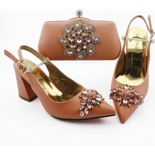 Nigerian Hot Selling Italian Design Elegant Party Women Shoes and Bag Set Decorated With Many Shape Colorful Crystal