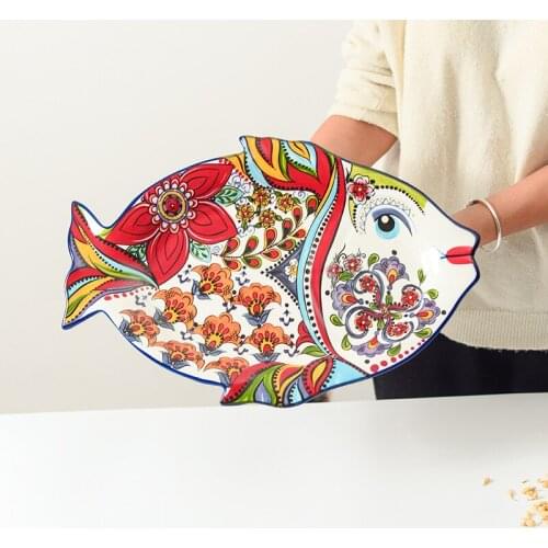 LingAo European creative fruit bowl shaped shaped tray tray tray large fish plate lovely fish-shaped ceramic plate home plate