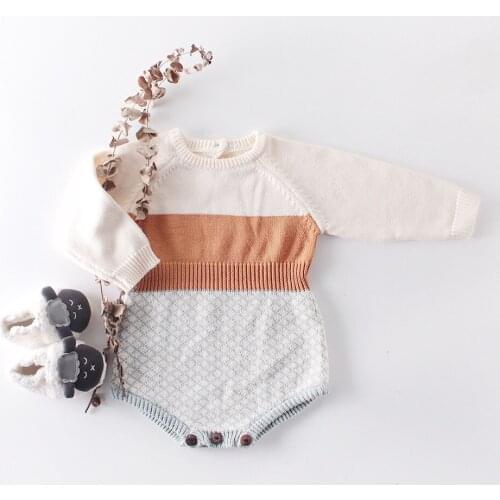 Fahsion Baby Girls Stitching Knit Long Sleeve Romper