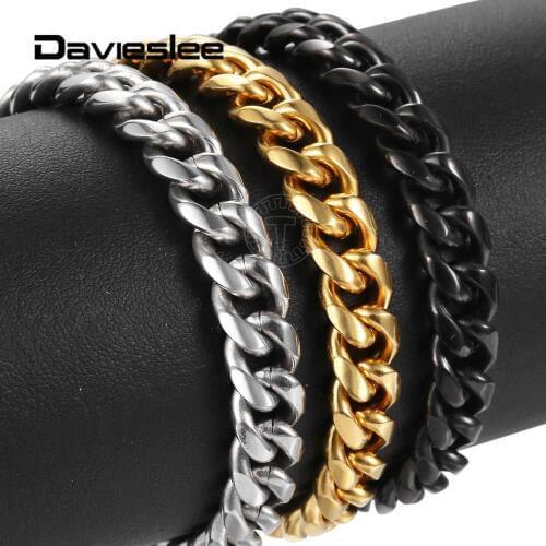 Mens Bracelets Curb Cuban Link Chain 8-10inch Gold Black Silver Color Stainless Steel Bracelet For Men 6/9/11mm LKBM168