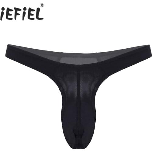 Men Low Waist Bulge Pouch G-string Sissy Underwear Nightwear Stretchy See-through Thong Solid Color Thin Underpant for Nightclub