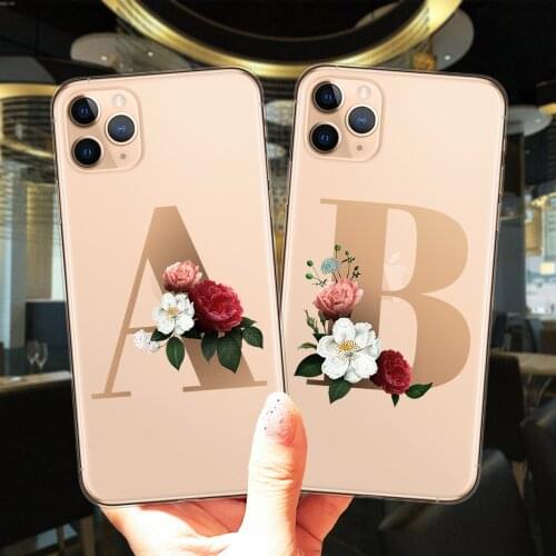 Flower Custom 26 English Initial Letters Fundas Soft Silicone Phone Case Cover For iPhone 12 Mini 11 Pro Max 8 7 X XS XR SE 2