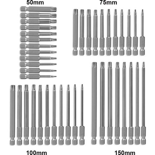 50mm/75mm/100mm/150mm Torx Head Screwdriver Bit Set S2 Steel Torx Bit Set Magnetic Torx Head Drill Bit with Hole