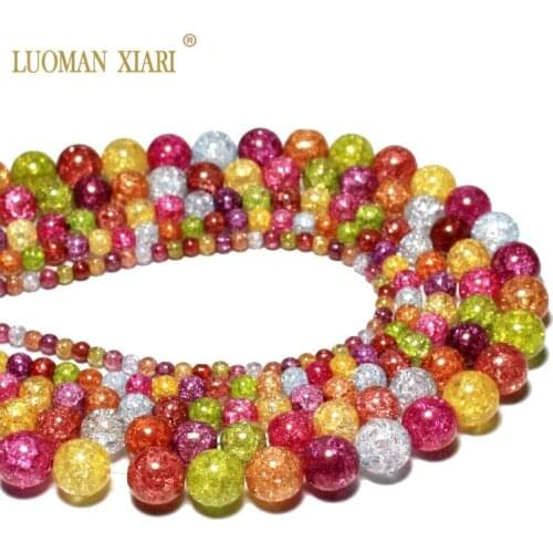 Wholesale Natural Colorful Snow Cracked Crystal Stone Round Beads For Jewelry Making DIY Bracelet Necklace 4/6/8/10/12mm 15.5